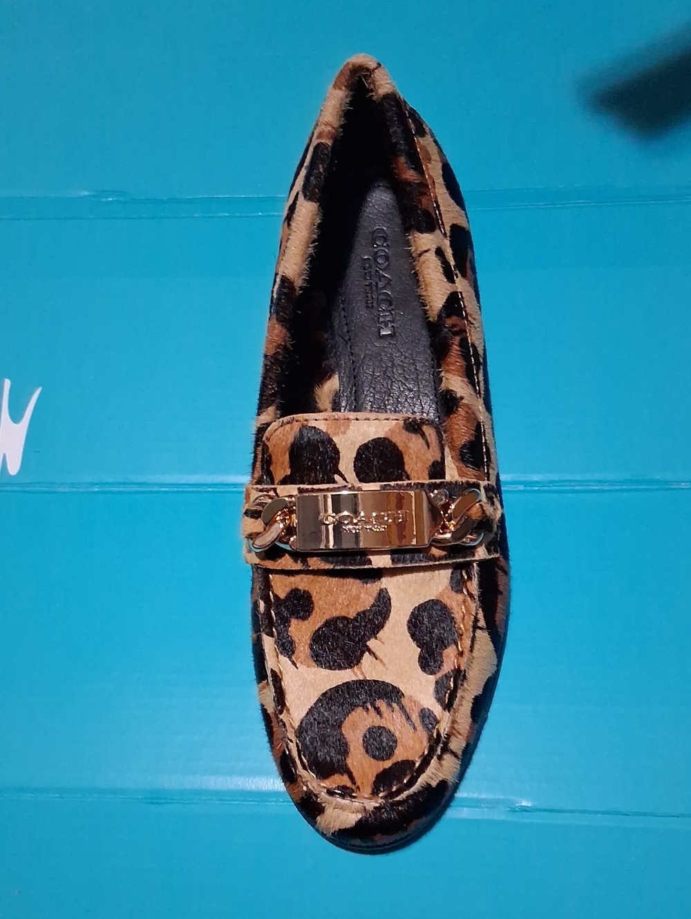 One Shoe Only Coach Leopard Haircalf Loafer with Gold Hardware - Tan & Black